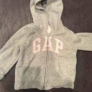 GAP Kids Light Gray Hoodie with Pink Accents